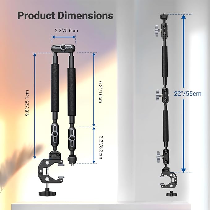 NEEWER 22" Magic Arm w Desk C Clamp, Overhead Camera Mount with Articulating Mic Boom Arm 1/4" 3/8" Threads for ARRI, Desktop Stand Holder for Phone Microphone Webcam Action Camera Video Light, UA057 - Image 7