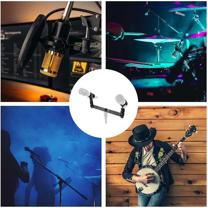 Stereo Array Spacing Microphone Mount with Ruled Markings - Holds 2 Mics - X-Y and ORTF Mic T-Bar Bracket, Fits 3/8" and 5/8" Mic Stands with Included Adapter (MIC-BAR-CLIP-MARK) - Image 6