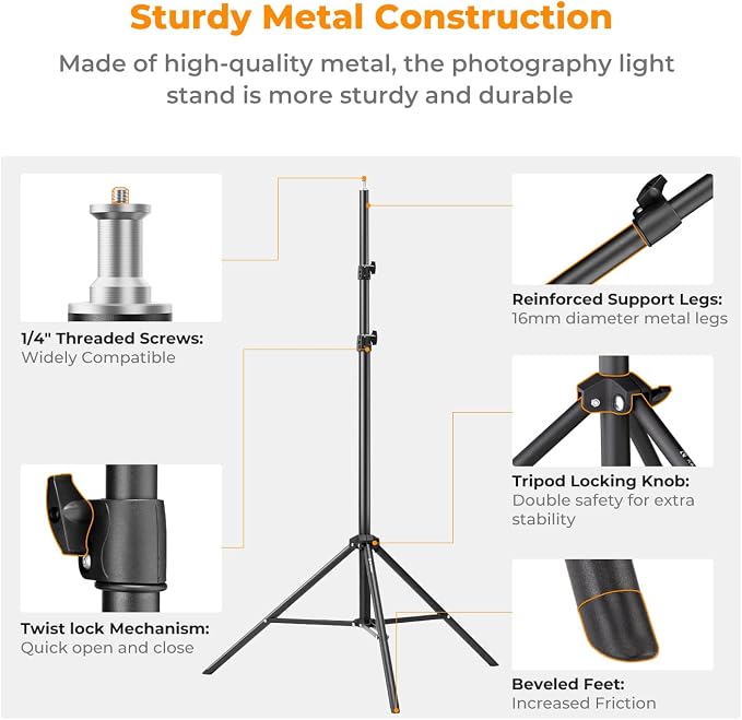 K&F CONCEPT Light Stand for Photography, 9.1ft/2.8M Extendable Tripod | Heavy Duty Light Stand Lighting Tripod with 1/4" Screw for Strobe Light/Webcams/Cameras/Softbox, TL03 - Image 3