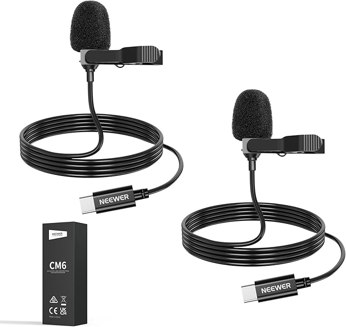 NEEWER Mini USB C Lavalier Microphone 2 Pack Compatible with iPhone 16 15 Pro Max Android Phone Tablet PC, Clip On Omnidirectional Condenser Lapel Mic with 2m/6.6ft Cable by Neewer