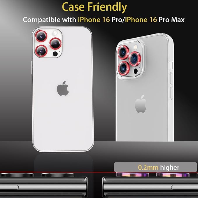 Camera Lens Protector for iPhone 16 Pro/16 Pro Max, Glitter Red | Tempered Glass, Auto-align Tray, Easy Installation, Case Friendly, Anti-Scratch, HD Clear, Ultra Slim - Image 5
