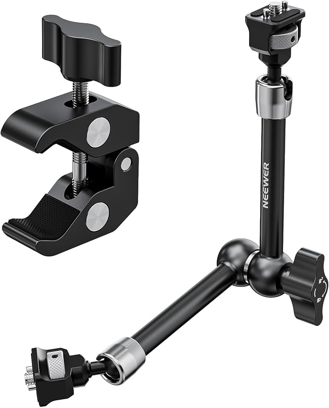 Neewer 11" Articulating Magic Arm Clamp Mount with Super Clamp, Camera Monitor Mount with 1/4" 3/8" ARRI Locating Pins & Holes for DSLR Action Camera Video Light Compatible with SmallRig Cage, ST16C by Neewer
