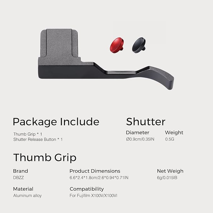 Thumb Hand Grip + Shutter Button for FUJIFILM X100VI/X100V - Black | Aluminum thumb grip for FUJIFILM X100VI/X100V improves handling & stability, protects contacts, for street photography - Image 9