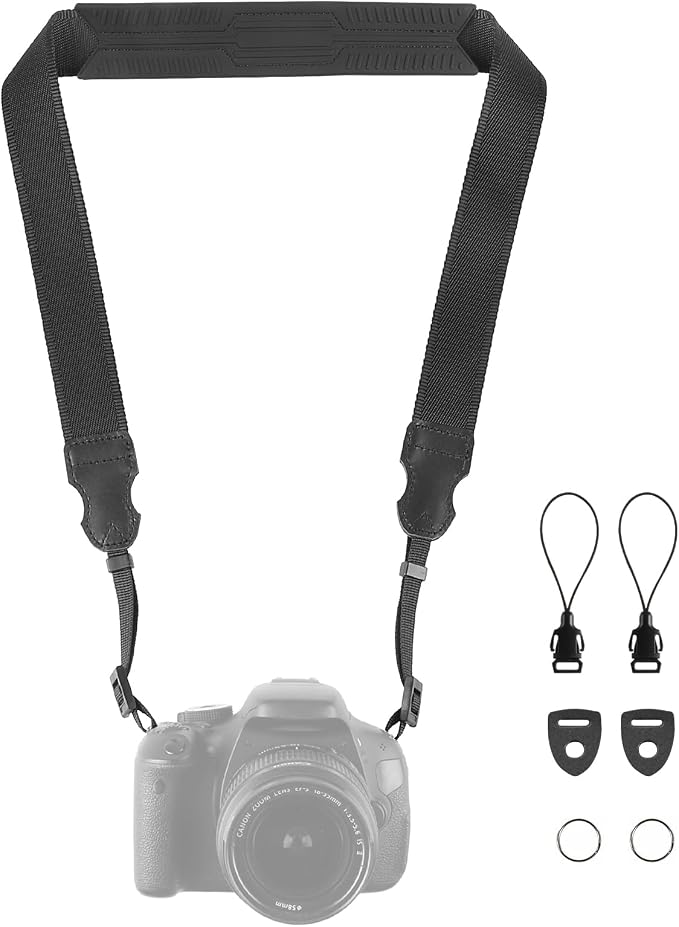 FIEIL Neck Strap Silicone Camera Straps - Padded Camera Strap, 1.5" Wide Adjustable Nylon Shoulder Strap - Compatible with Canon, Nikon, Sony, and More DSLR and Mirrorless Cameras (Black) by FIEIL