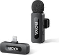 BOYA BY-V1 Wireless Microphones for iPhone iPad with MFi Certified Lightning Port, 328ft Range, 9H Battery Life, Noise Reduction Mini Mic Clip on Lapel Microphone Wireless for Video Recroding by BOYA