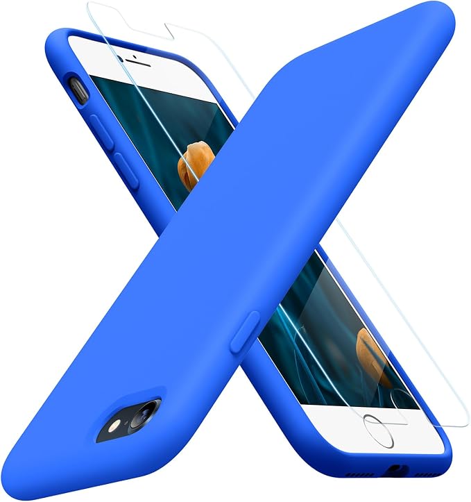 Miracase Silicone for iPhone SE 2022/SE 2020/7/8 Case,Mediterranean Blue | Ultra Slim Cover with Screen Protector, Soft Microfiber Lining, Multi-Color Premium Silicone Shockproof Phone Case by Miracase