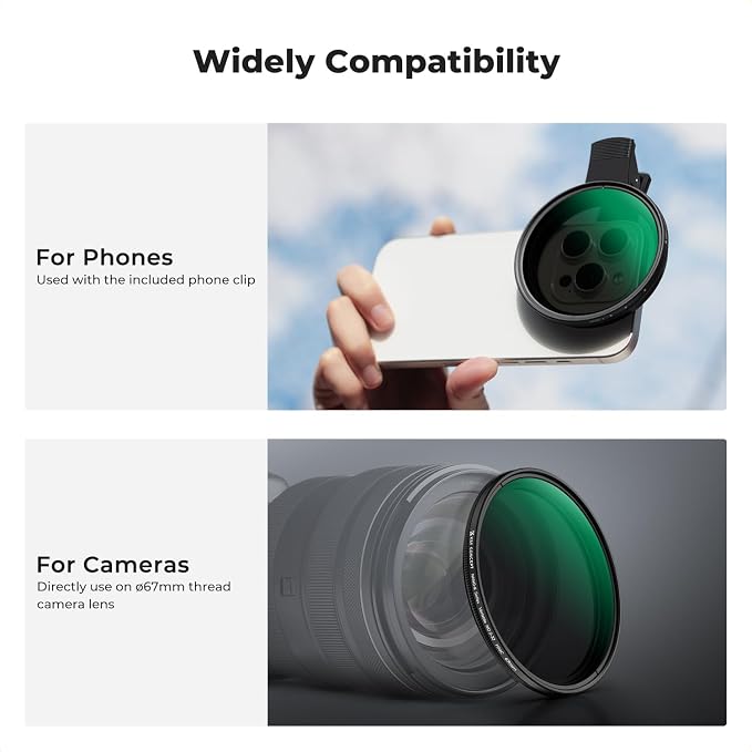 K&F CONCEPT 67mm Clip-on ND2-32 Phone Camera Lens Filter Kit | Multi-Coated Variable Neutral Density Light Reduction Filter Compatible with iPhone 16 15 14 13 12 11, FP101 - Image 6