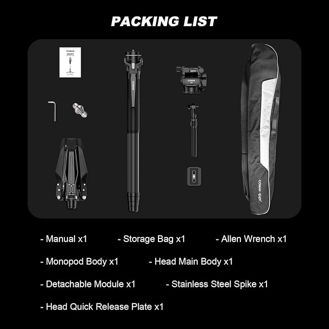 M1mini Carbon Fiber Monopod for Camera, 4-Section One-Button Quick Release, Portable Camera Monopod with V1 Fluid Head for DSLR Mirrorless Cameras, Max Load 5kg, (M1mini-V1) - Image 8