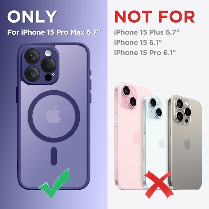 CAPRARO for iPhone 15 Pro Max Case, Compatible with MagSafe | Upgraded [Full Camera Protection] Shockproof Protective Slim Translucent Matte Magnetic Phone Case 6.7'', Purple Eggplant - Image 2