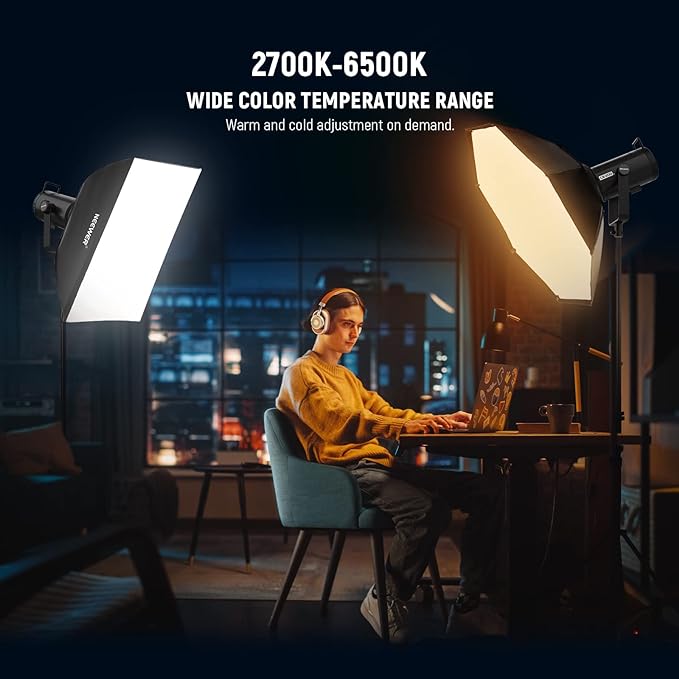 NEEWER CB200B 210W LED Video Light with 2.4G/APP Remote Control, All Metal Bi Color COB Continuous Output Lighting with Bowens Mount 90000Lux/1m 2700K-6500K CRI/TLCI97+ 12 Effects for Video Recording - Image 2