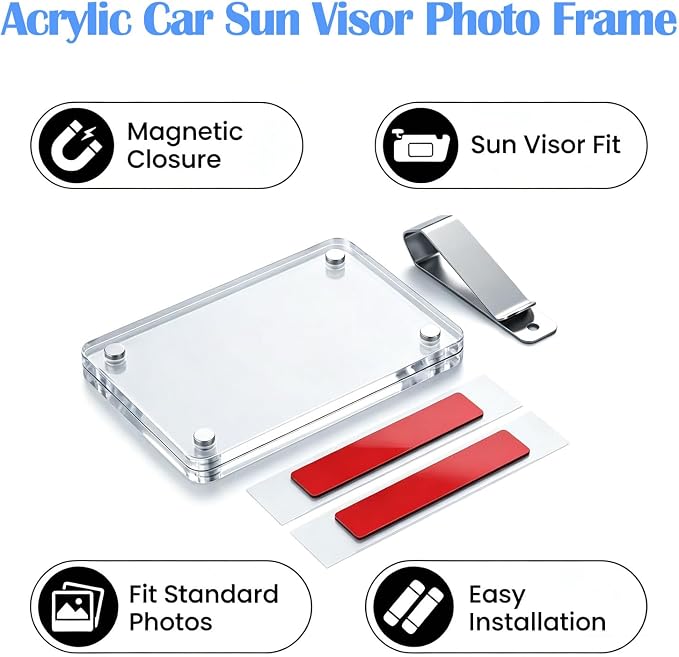 2 Pack Magnetic Car Visor Photo Holder, 2.36 x 3.54 inch Rectangular Clear Acrylic Car Picture Frame Clip for Sun Visor, Personalized Vehicle Photo Display for Family, Pets - Image 4