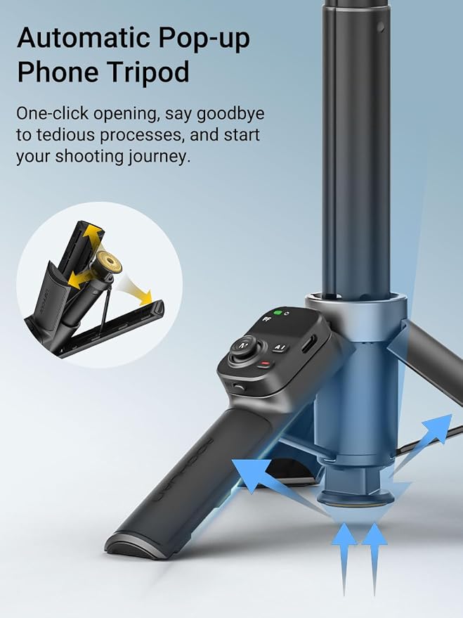 AOCHUAN AI Face Tracker Gimbal Stabilizer for iPhone w/Magnetic Remote | 360° Pan Rotation 3-Axis Gimbal for iPhone, Stabilizer w/Light, Built-in Extension Rod & One-Touch Open Tripod, Volg, Sport - Image 3