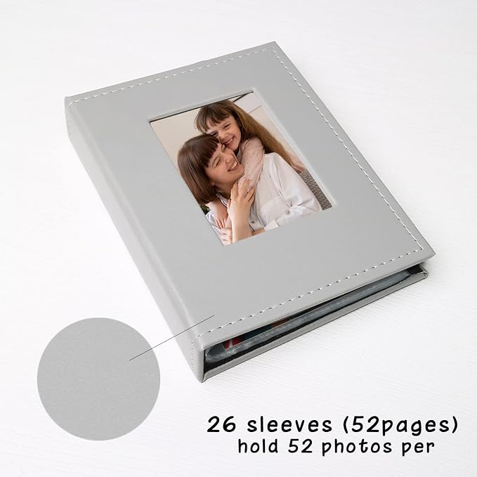 Small Photo Album 4x6, Pack of 2 Leather Photo Book, Each Mini 26-Page Album Holds 52 Photos, Art Presentation Folder for Postcards & Picture Storage Grey - Image 3