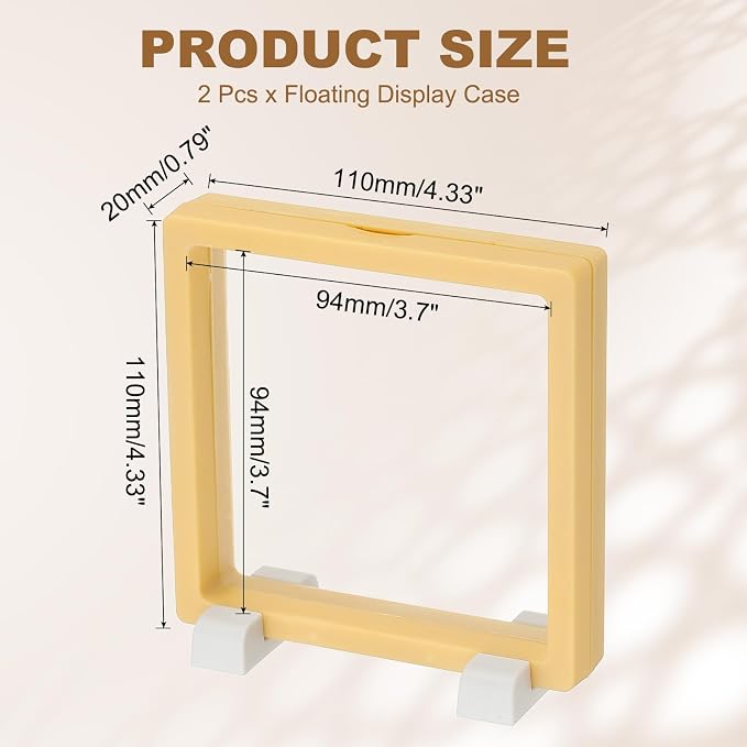 PATIKIL 2Pcs Floating Display Case, 4.3 Inch Jewelry Display Case Stand Challenge Coin Holder Frames Transparent Small Storage Box 3D for Necklace Bracelets Pendants, Light Yellow/White - Image 2