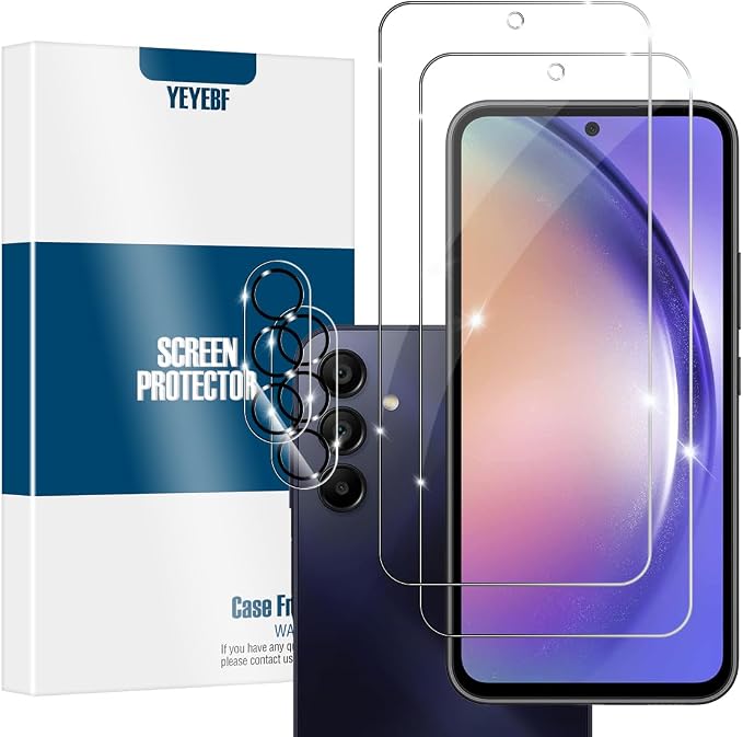 Galaxy A54 HD Clear Tempered Glass Screen Protector + Camera Lens Protectors, [2+2 Pack] [3D Glass] [Anti-Glare] [Bubble-Free] Screen Protector Glass For Samsung Galaxy A54 by YEYEBF