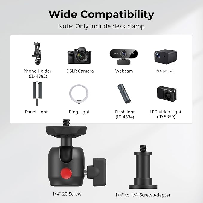 SMALLRIG Camera Mount C Stand, 15"-35" Adjustable Desk Clamp Table Tripod | Tabletop C Clamp Light Stand for Webcam, DSLR Camera, Ring Light, Live Streaming, Photo Video Shooting - Image 2