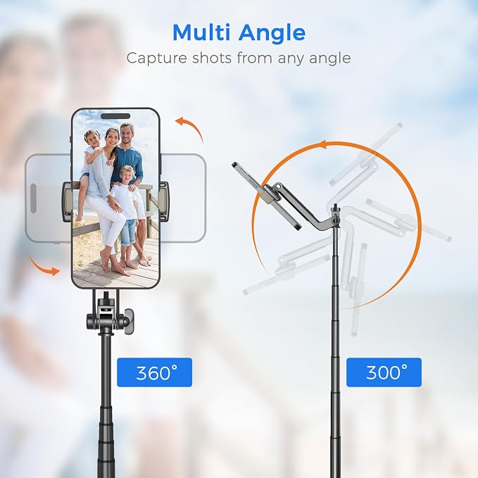 Selfie Stick Tripod for Phone with Remote Control & Holder, 63 Inch, Black | Extendable Selfie Stick Travel for iPhone, iPhone Tripod for Video Recording - Image 4