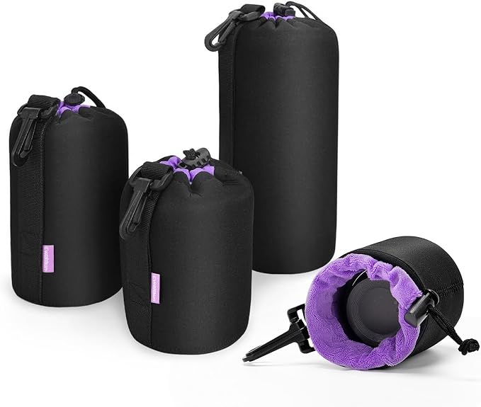 Cwatcun 4 Pack Lens Pouch Set, Camera Lens Case Bag with Thick Protective Neoprene, for Canon Nikon Sony Pentax Olympus Panasonic Fuji Sigma DSLR SLR Camera Lens (Size Small, Medium, Large, X Large) | for Canon Nikon Sony Pentax Olympus Panasonic Fuji ... by FocusonCameraBag