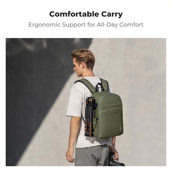 K&F CONCEPT Camera Backpack, DSLR/SLR/Mirrorless Photography Camera Bag | 14in Laptop Compartment & Rain Cover, 600D Fabric for Travel & Daily, Men & Women, Dual-Mode Detachable Dividers, Green, B19 - Image 5