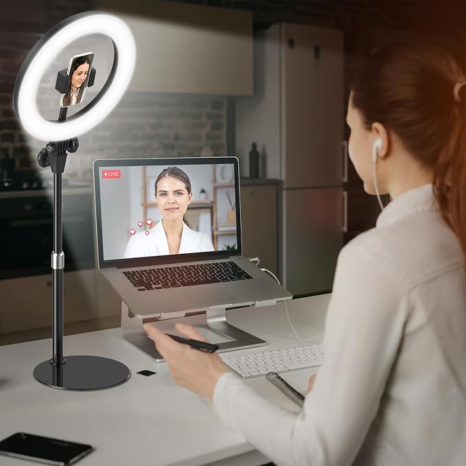 10'' Desk Ring Light with Stand – Zoom Lighting with Phone Holder for Computer・Video Calls・Conference – CRI95 LED Adjustable Circle Light, 10'' Large Lamp Head, Content Creator Friendly - Image 9