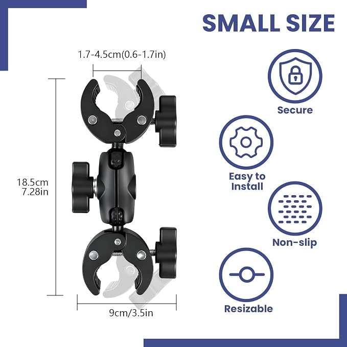 INNOLIFE Double Ball Head Camera Clamp - Adjustable Mounting Bracket with Pliers-Style Grips for Photo Studio Equipment, Light Stands, Reflectors, Monitors, and Golf Cart Crossbars（6inch） - Image 2