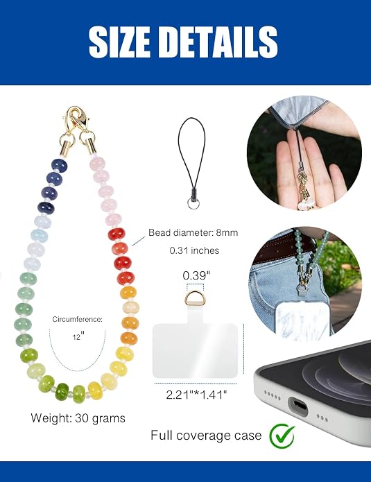 CH.yishi Crystal Beaded Phone Charm Wrist Strap Camera Lanyard | Handmade Cell Phone Chain,with Tether Tab,Keychain Bag Wallet Natural Stone Charm,Headphone Gemstone Decor,Camera Wrist Strap - Image 5