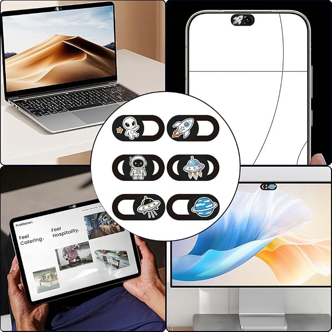 6Pcs 6 Styles Alien Spaceship Cute Laptop Camera Cover Privacy Guard Accessories, 0.04 Inch Thin Camera Privacy Blocker for Laptop Desktop Computer Tablet Notebook Mini PC Home Office Use - Image 5