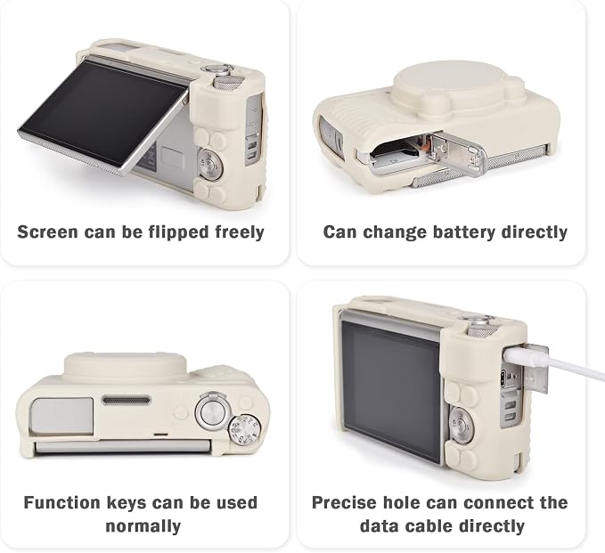 MUZIRI KINOKOO Case for Canon SX740 HS, SX730 HS Camera - Soft Protective Cover Powershot SX740 SX730 HS Silicone Sleeve with Removable Lens Cover - Anti-Slip & Anti-Scratch - Off White - Image 3