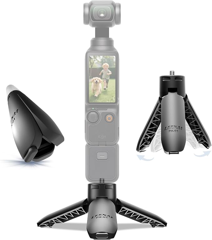 0.01S Auto Open Mini Tripod for DJI Osmo Pocket 4P/4/3&Insta360 Luna Ultra | LEEKAI PX01 Automatic Desktop Stand & Grip with 1/4"Screw for Action 6/5 Pro/4/3, Insta360 X5/X4/X3, Gopro, Xtra Muse by Leekai
