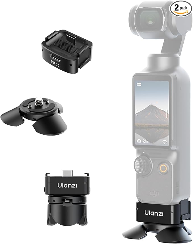 ULANZI Quick Release Mini Tripod Kit for DJI Osmo Pocket 3 4/Xtra Muse, Type-C Full-Function Port Charging Adapter Base for Pocket 3 4 Accessories with 1/4 Screw Hole for Tripods (PK-08 & PK-11) by ulanzi