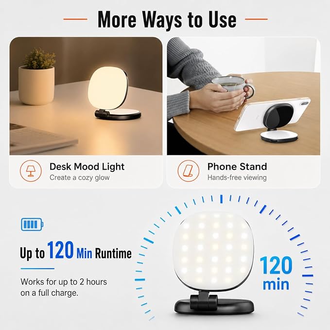 Magnetic Selfie Light Compatible with MagSafe, Foldable LED Phone Light with Mirror, 72 LEDs Stepless Brightness & Color Temperature, 360° Rotating Fill Light for Selfies, Makeup, TikTok, Zoom - Image 9
