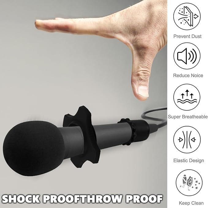 Flutesan 8 Set Microphone Cover Foam Mic Cover Microphone Windscreen Shakeproof Wireless Handheld Mic Protection Silicone Ring Anti Rolling Bottom Rod Sleeve Holder Foam Filter(Black) - Image 3