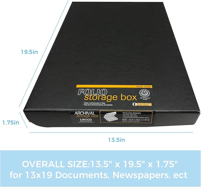 Lineco Clamshell Archival Storage Box, 13.5x19.5x1.75 In, Black, Pack of 2 | Acid-Free with Metal Edge Boxboard, Organize and Store Photos Documents Cards Negatives Magazine Prints Family Records DIY - Image 2
