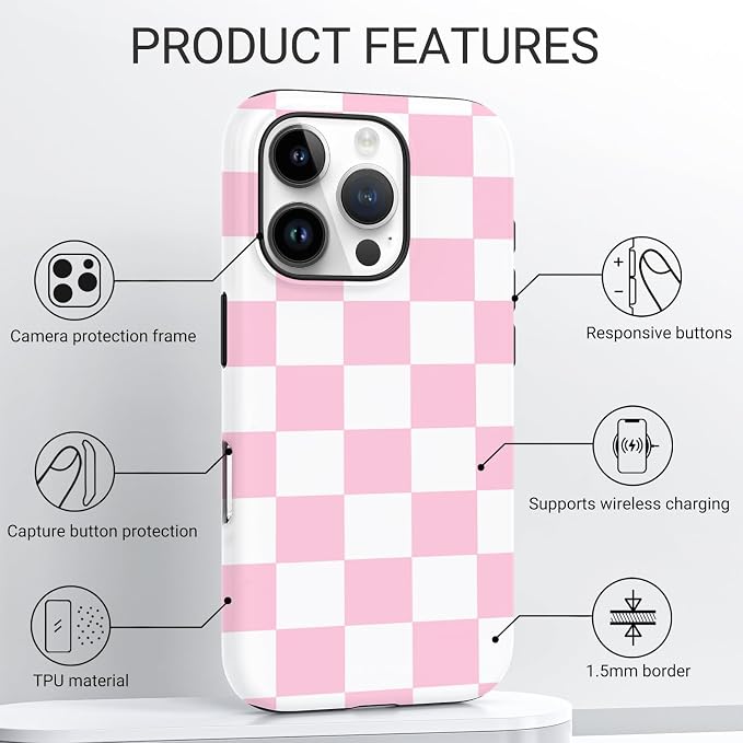 TPU Phone Case for iPhone 16 Pro, MagSafe Wireless Charging Compatible, Shockproof Slim Fit Protective Cover with Anti-Yellowing & Raised Camera Protection (Plaid 4, iPhone 16 Pro) - Image 4
