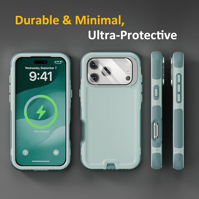 Follaroma Magnetic for iPhone 17 Pro Case with Camera Cover Stand, Green | Built-in Glass Camera Cover Stand,Compatible with MagSafe,Heavy Duty Shockproof Protective,Military-Grade Anti-DropDual Case - Image 8