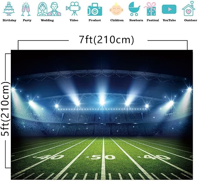 7x5ft Football Stadium Photography Backdrop with Bowl Night Spotlight for Party Decoration Football Field Backdrop Photo Booth Props - Image 6