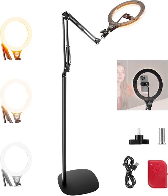 NEEWER Entry Level Version 10.5" 10W Ring Light with 46"-63" Stand, Overhead Phone Holder Mount Compatible with iPhone, Bi Color LED Selfie Lighting CRI85+ for TikTok Video Recording Streaming, N44 by Neewer