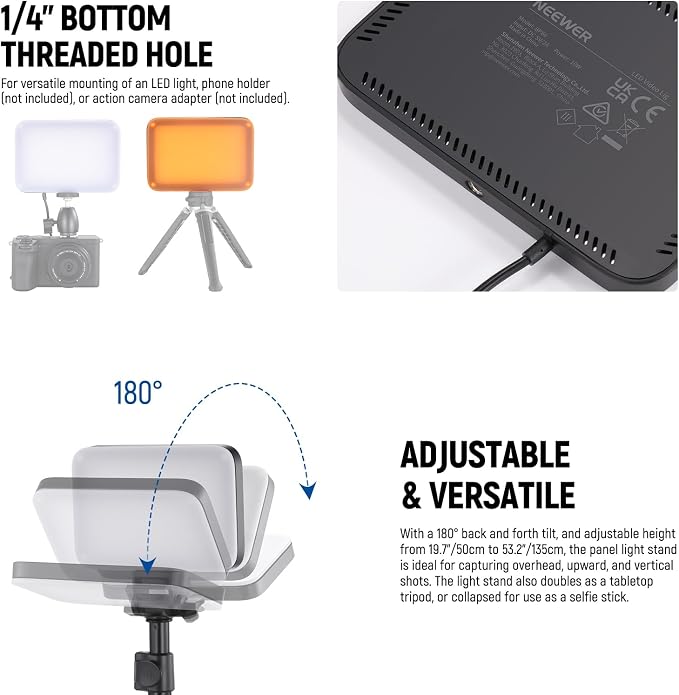 NEEWER Basics LED Video Light Panel Lighting Kit, Bi Color Dimmable Portable Studio Lights with Tripod Stand & Filters, 3200K~5600K CRI 95 750lux for Photography Video Recording Live Streaming, BP66 - Image 5