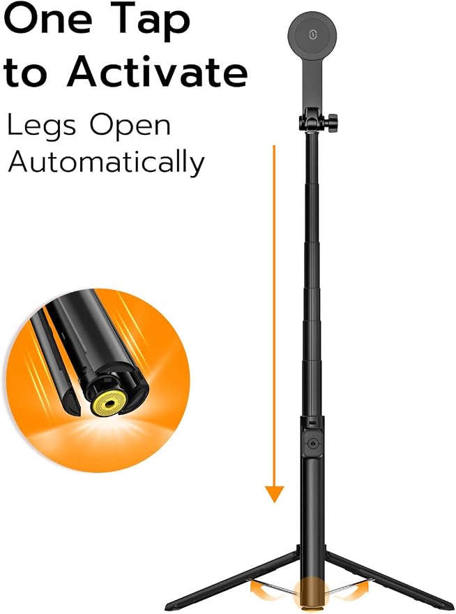 69" Magnetic Tripod for iPhone w/Magnetic Light &Remote MPT-04 | Compatible with MagSafe, For iPhone & Android, Magnetic Ring Attached, Auto-Open Phone Holder, Remote Control, 360° Rotation - Image 5