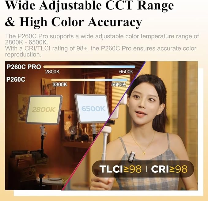 Godox P260C Pro LED Video Panel Light 45W Bi-Color 2800K- 6500K with NFC Automatic Pairing and APP Control - Image 7