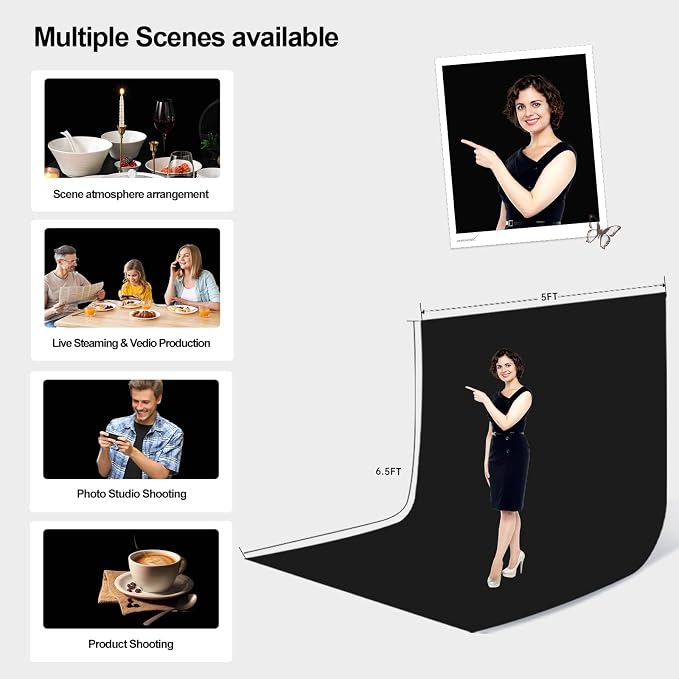 5x6.5 FT Black Velvet Backdrop for Photography, Pure Black Background Screen for,Portrait, Product,Video Shooting, Non-Reflective Background Cloth for Studio,Party,Decoration - Image 4