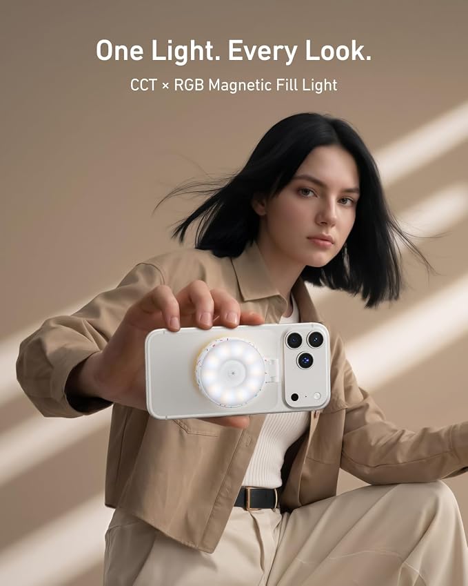 TELESIN Magnetic Selfie Light for iPhone Magsafe and Android | 360° Rotating Full Color RGB Phone Light with Mirror & Stand, LED Selfie Ring Fill Light for Pictures, TikTok, Vlog, Makeup - Image 9
