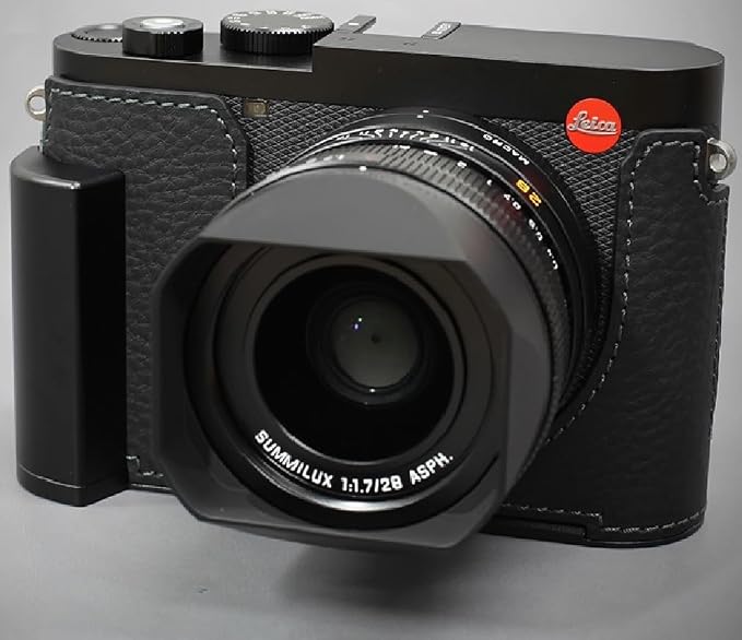 LIM'S Genuine Italy Leather Camera Half Case Metal Grip Dovetail Plate for Leica Q3 [Black] by LIM%27S