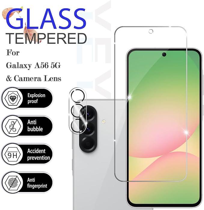 Galaxy A56 HD Clear Tempered Glass Screen Protector + Camera Lens Protectors, [2+2 Pack] [3D Glass] [Anti-Glare] [Bubble-Free] Screen Protector Glass For Samsung Galaxy A56 - Image 2