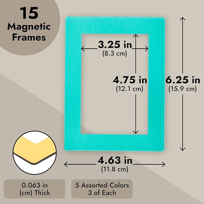 Juvale Colorful Magnetic Picture Frames - Multi-Surface Display with Refrigerator Magnet - Easy Photo Swap Magnetic Picture Frame - Locker Accessories - Pack of 15, 6.25 x 4.7 in, Fits 4"x 6" Photos - Image 4