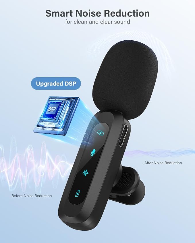 2026 Upgraded Wireless Lavalier Microphone, 2-Pack Mini Lapel Mic with Noise Reduction, USB-C, Lightning and USB-A Adapters for iPhone, Android, iPad, Laptop, Video Recording, Podcast, TikTok, YouTube - Image 3