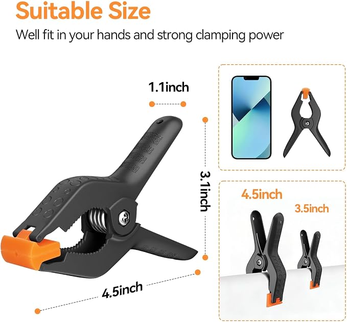 EMART 6 Pack Heavy Duty Spring Clamps 4.5 inch Plastic Backdrop Clips | Photo Booth Clamps Quick Grip for Photography Studio,Backdrop Stand,Paper,Tarpaulin,Woodworking,Crafts,Tarp,Table Cloth - Image 3
