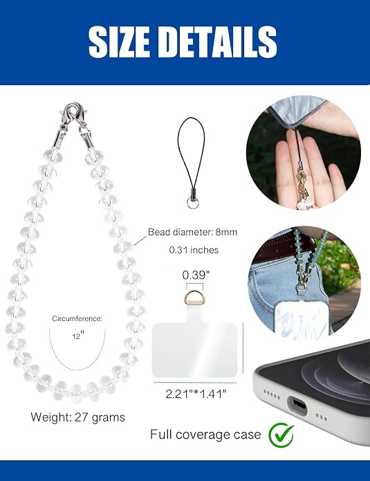 CH.yishi Crystal Beaded Phone Charm Wrist Strap Camera Lanyard | Handmade Cell Phone Chain,with Tether Tab,Keychain Bag Wallet Natural Stone Charm,Headphone Gemstone Decor,Camera Wrist Strap - Image 3