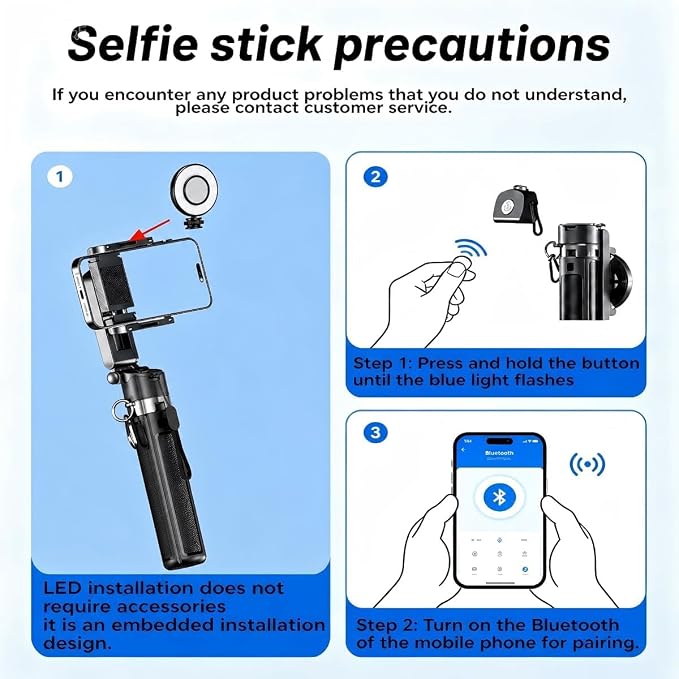 6-in-1 Magnetic Mini 20.5'' Selfie Stick for iPhone with LED Light. Can Converts into Mini Tripod/Phone Camera Grip/Handheld Stabilizer/Phone Stand. Selfie Stick with Rechargable Remote - Image 9