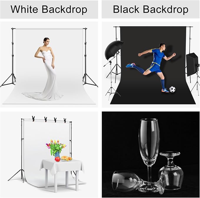 6.5x10ft Black White Backdrop Screen, High Density Polyester Fabric | Pure Black White Photo Backdrop Curtain Screen with 4 Spring Clamps for Photography Photoshoot Portrait Party Video Studio - Image 7